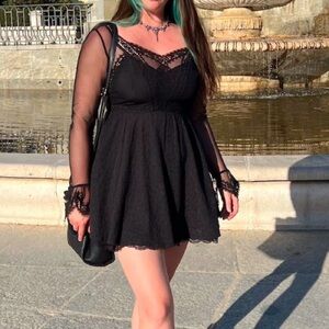 Free people black dress sheer sleeves excellent condition